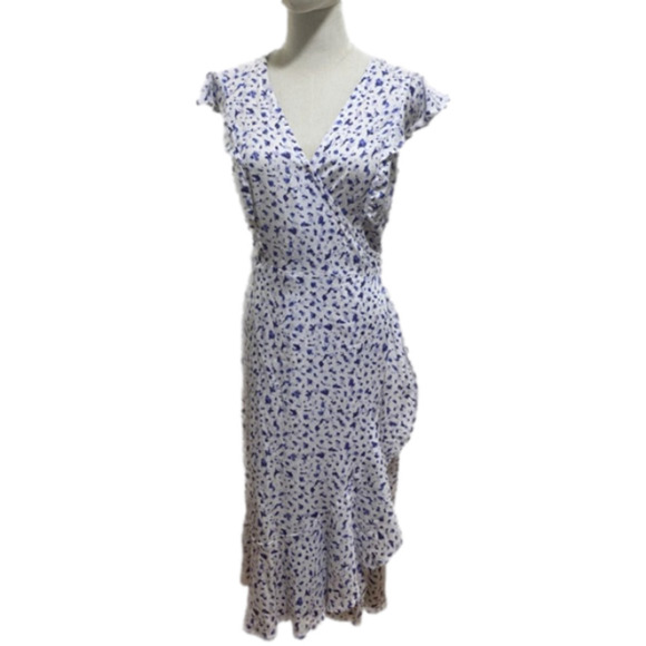 Caralyn MIRAND DROP FLORAL PRINT WITH RUFFLE WRAP MIDI DRESS TIE WAIST EUC SZ M - Picture 1 of 11